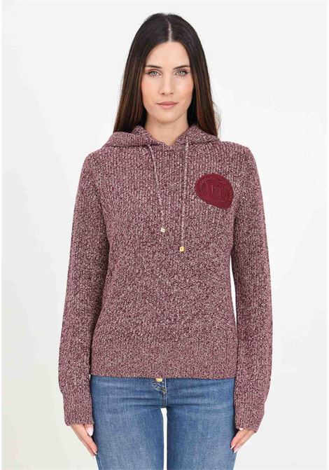 Maglioncino con cappuccio bordeaux da donna rifinita da patch logo ELISABETTA FRANCHI | MK83S46E2CO8